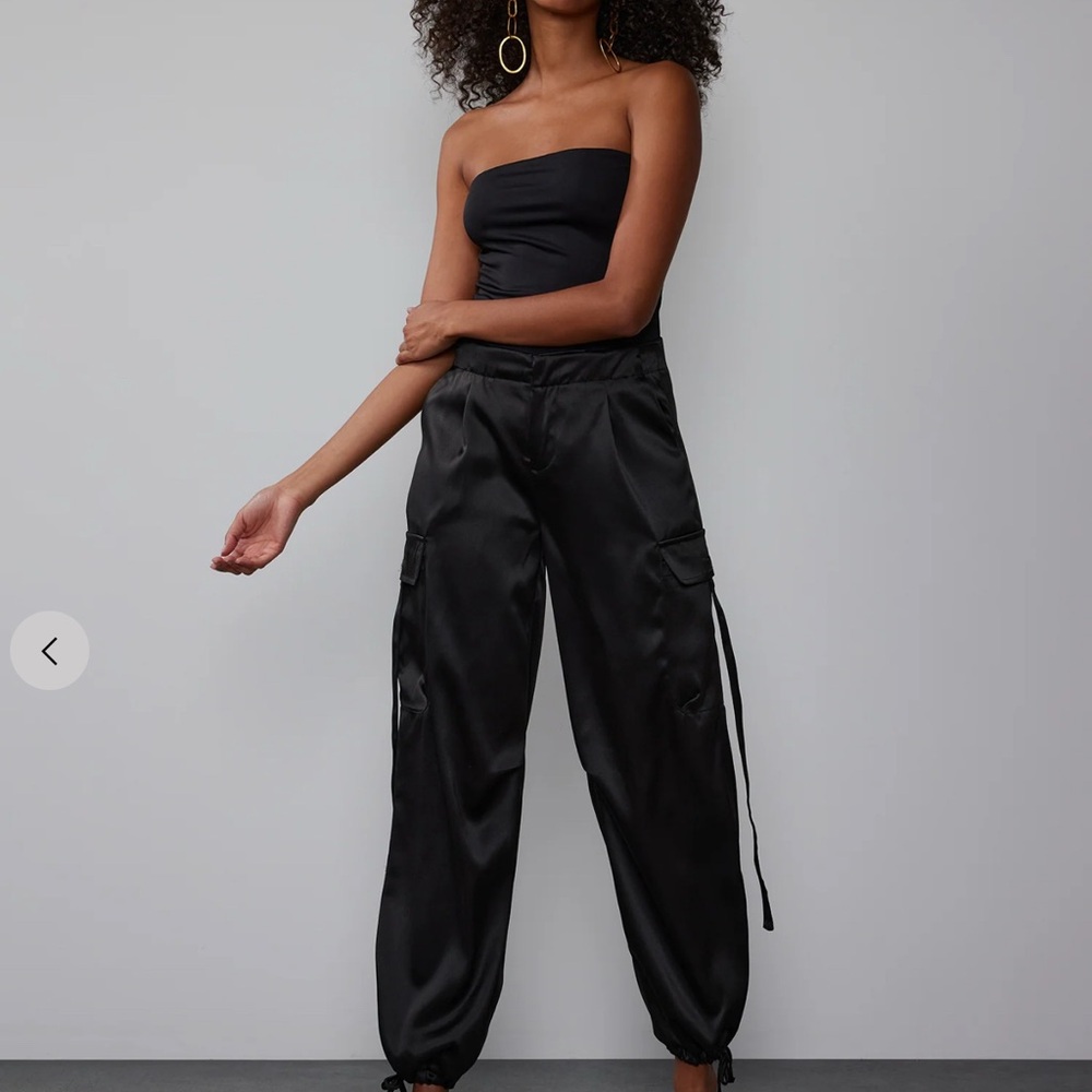 Elegant Black Satin Cargo Pants